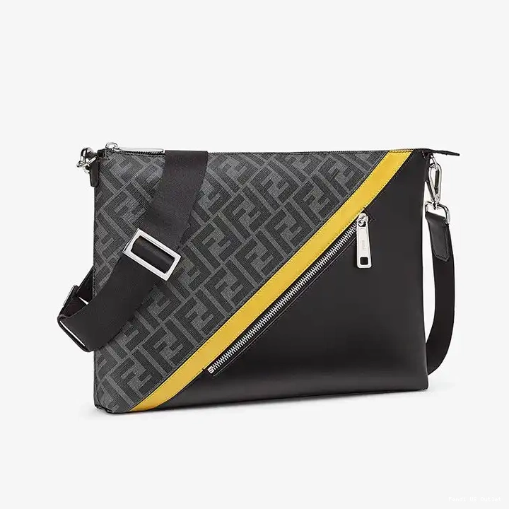 Affordable HOT Messenger Motif In Slim Fabric Bag Black FF Fendi 0326